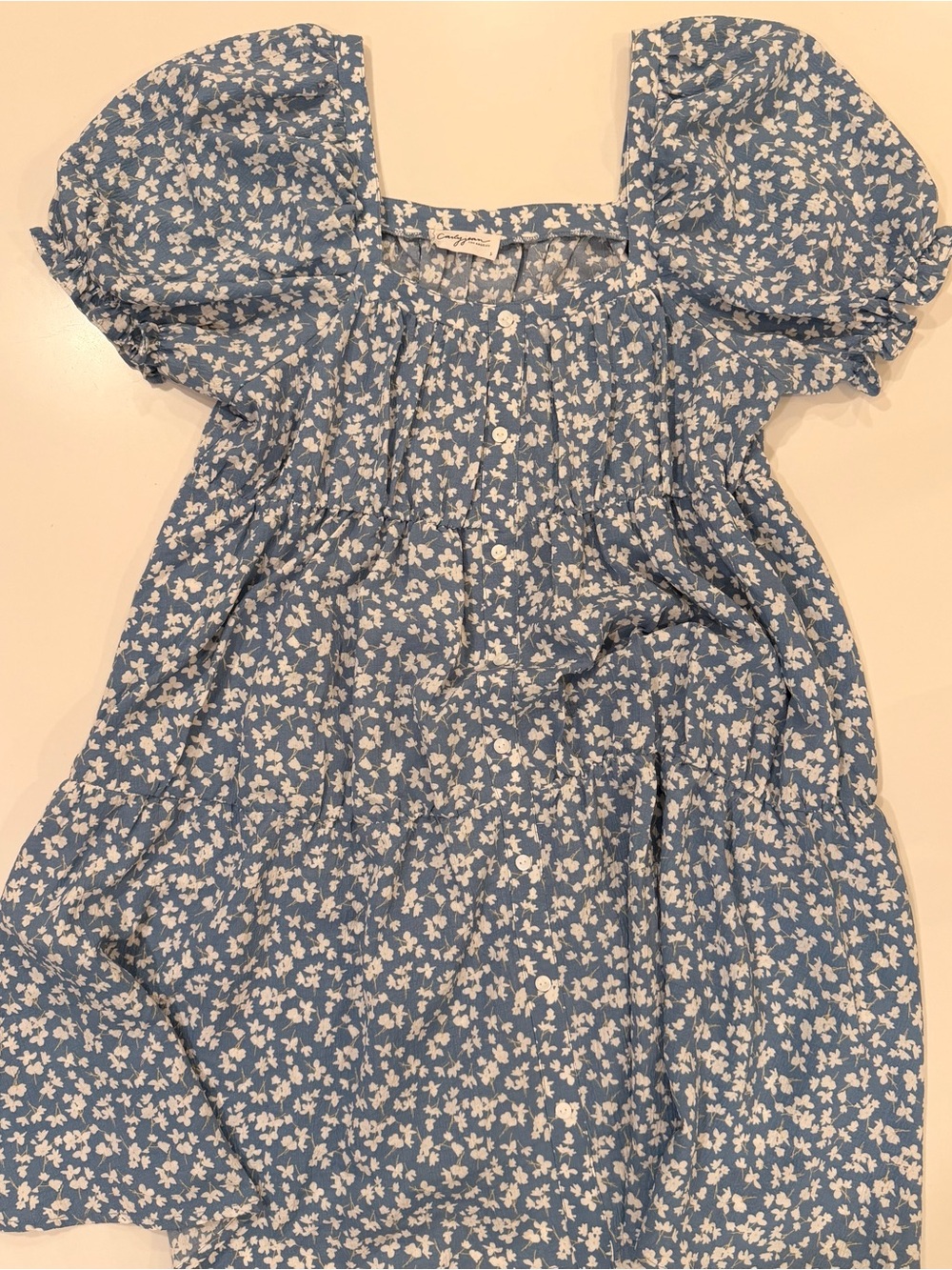 Carly Jean Los Angeles Clarissa Blue Floral Puff Sleeve Dress S